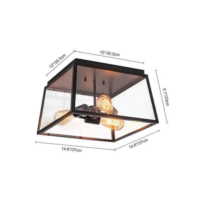 3-Light Modern Farmhouse Square Cage Flush Mount Light 14.6 in