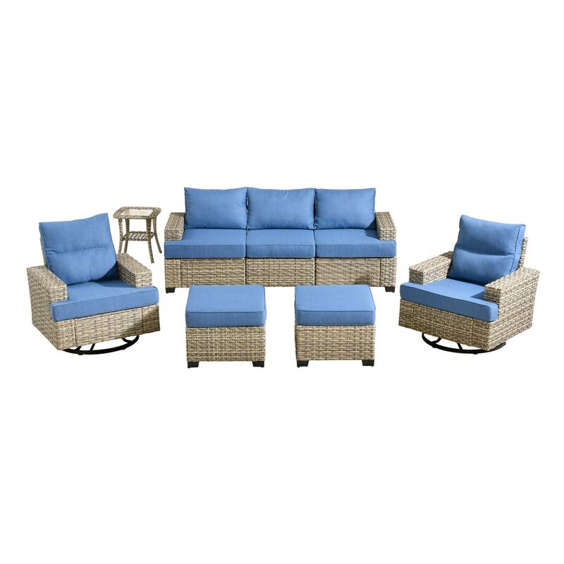 HOOOWOOO 8-piece Wicker Patio Furniture Swivel Chair Set
