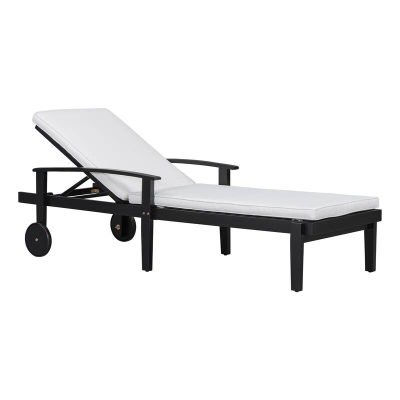 Outdoor solid wood frame chaise lounge with rollers and cushions - Black White