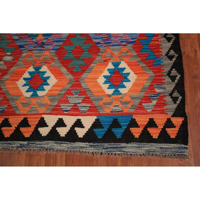 Reversible Oriental Kilim Area Rug Hand-Woven Wool Carpet - 8'0" x 9'7"