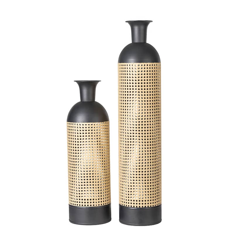 Glitzhome Set of 2 Modern Gold/Black Two-tone High Table Floor Metal Art Vases