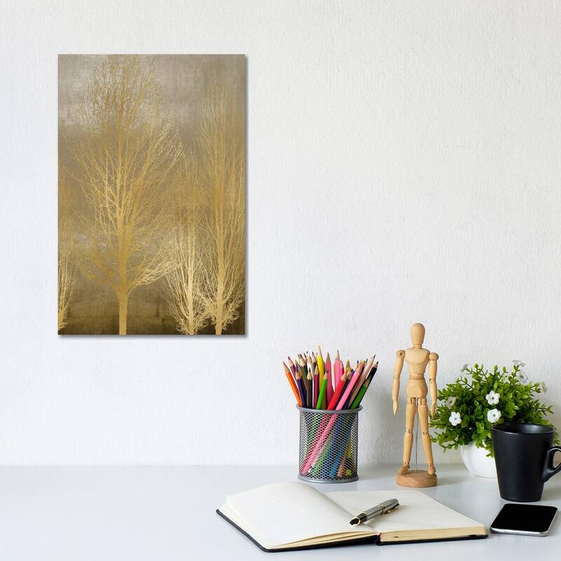iCanvas "Gold Trees On Brown Panel II" by Kate Bennett Canvas Print - 12x8x0.75