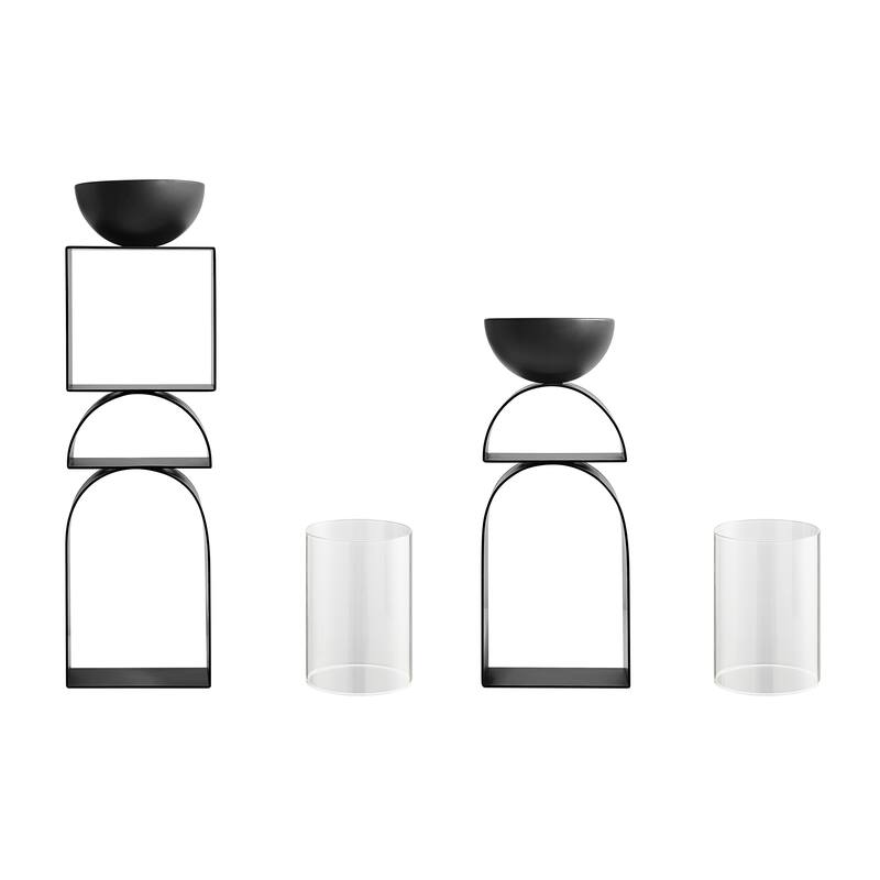 Black Geometric Pedestal Tabletop Candle Holders Set of 2