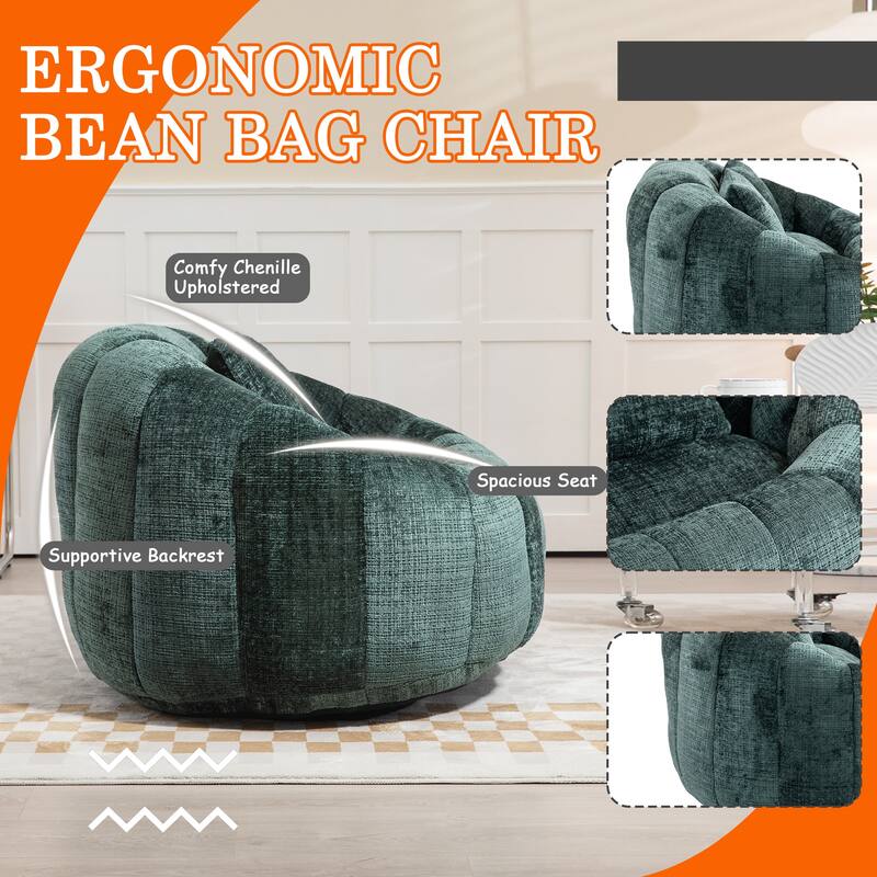 HOMEFUN Chenille Upholstered Durable Comfort Lounger High Back Bean Bag Loveseat Sofa