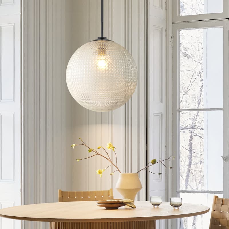 1-Light Modern Black/Gold Grid Textured Glass Pendant Kitchen Island Lights