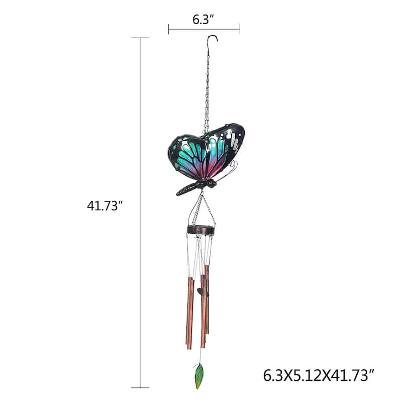 Adeco Solar Wind Chimes for Outside Metal Butterfly LED Hanging Solar Lights