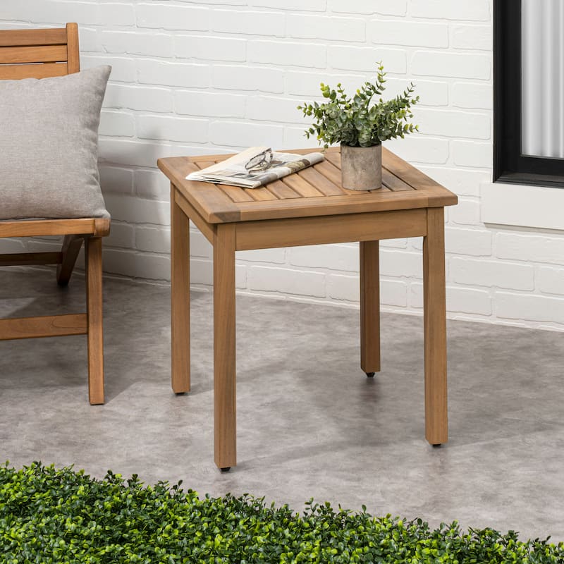 18.9" Square Slatted Solid Acacia Wood Indoor/Outdoor Adirondack Side Table, By JONATHAN Y