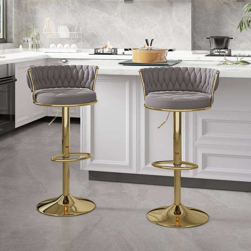 VECELO Set of 4 Bar Stools Adjustable Swivel with Metal Frame Modern Bar Stools with Back for Dining Room