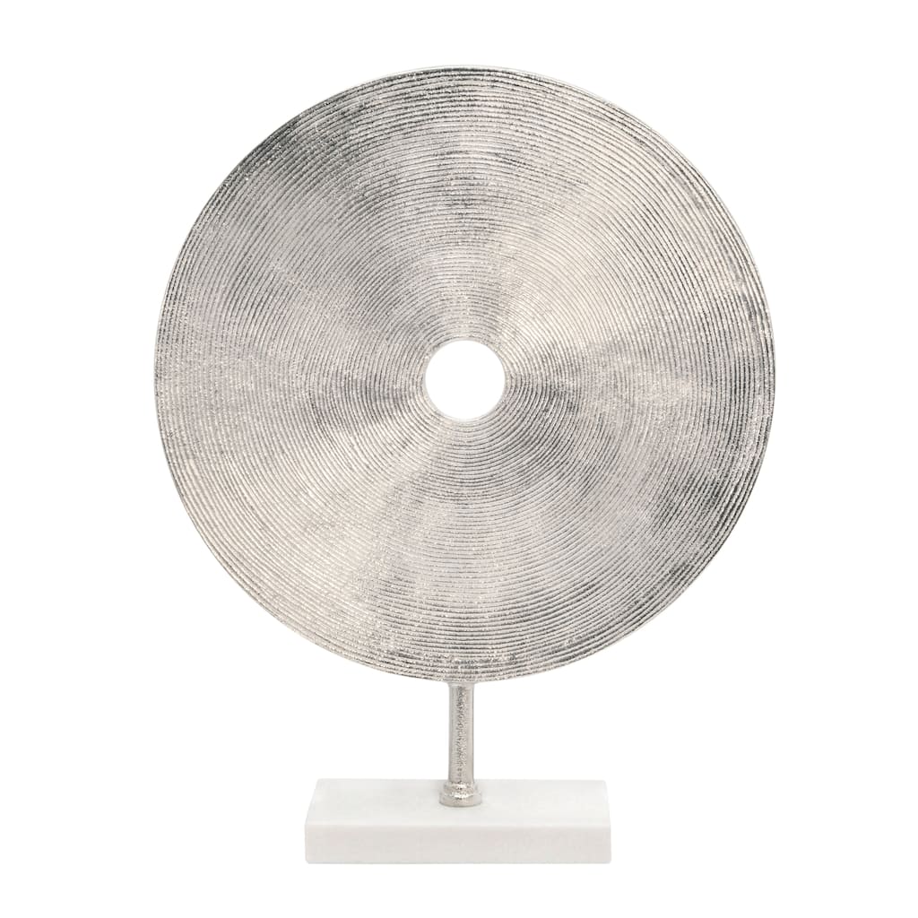 21" Disc On Marble Base, Silver 21"H - 16.0" x 4.0" x 21.0"