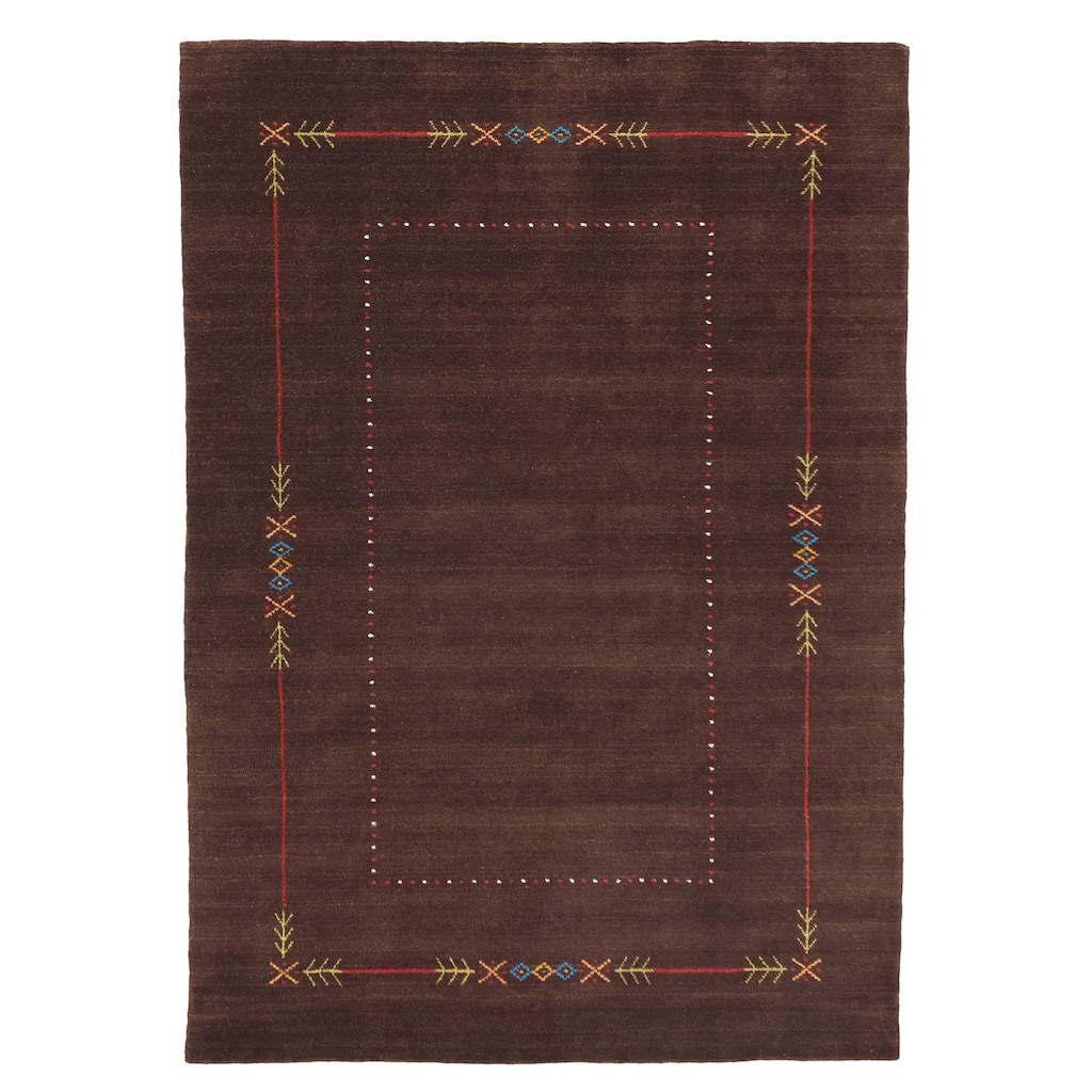 ECARPETGALLERY Hand Loomed Kashkuli Gabbeh Dark Brown Wool Rug - 4'8 x 6'9