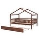 preview thumbnail 5 of 4, Full Size Wooden House Bed with Twin Size Trundle and Headboards, Space-Saving Design, Solid Pine Construction