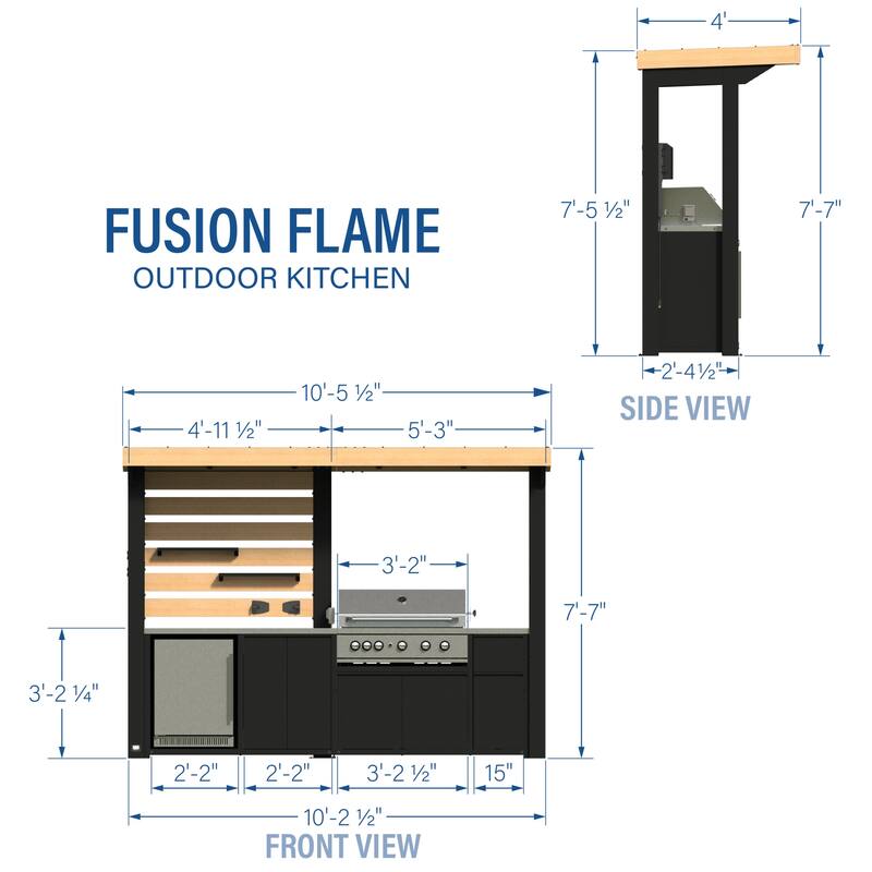Backyard Discovery Fusion Flame Outdoor Kitchen, Grill, Refrigerator - 10'5" x 4'0"