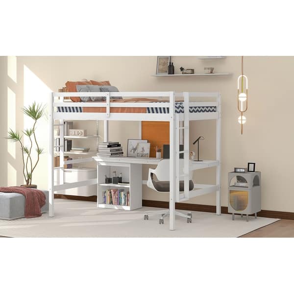slide 2 of 14, Full Loft Bed with Desk, Writing Board & Drawers - Ideal for Study