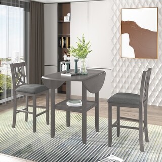 3 Piece Round Counter Height Kitchen Dining Table Set Drop Leaf Table ...