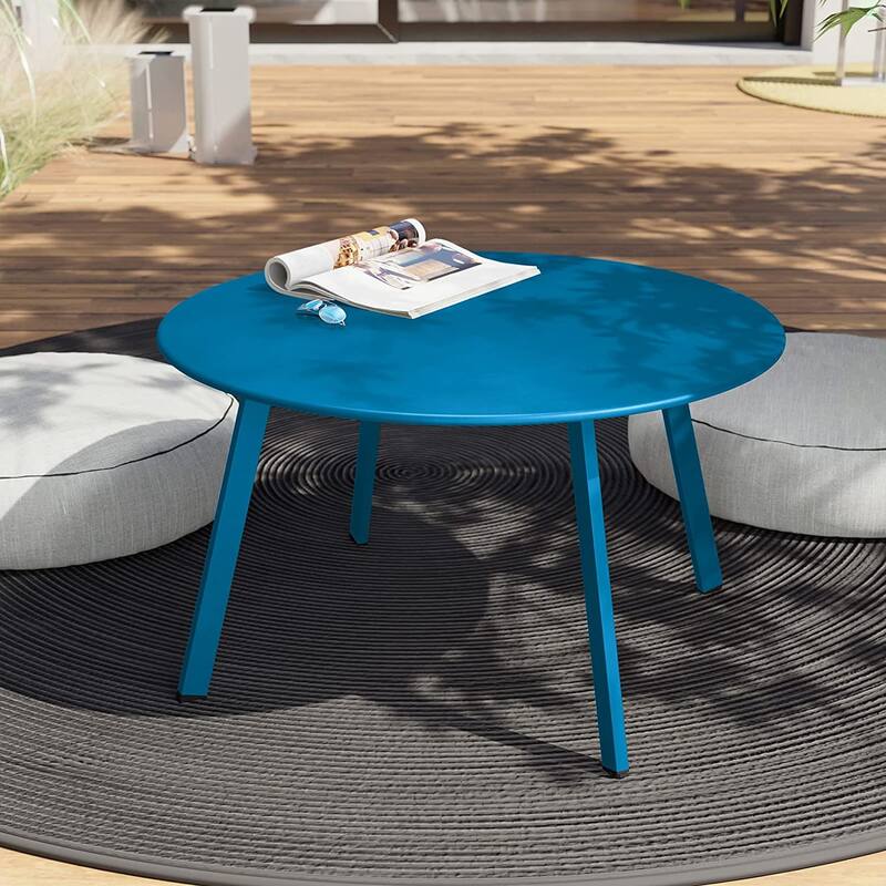Patio Round Steel Patio Coffee Table, Weather Resistant Outdoor Large Side Table