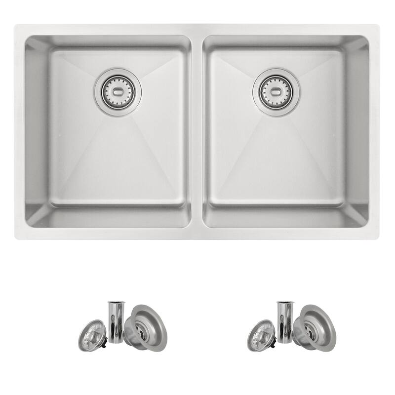 STYLISH Toledo DualMount 31" Stainless Steel Double-Bowl Kitchen Sink with Strainers - 31" x 18" x 9"
