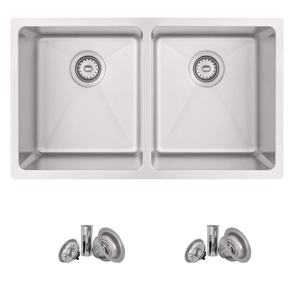 STYLISH Toledo DualMount 31" Stainless Steel Double-Bowl Kitchen Sink with Strainers - 31" x 18" x 9"