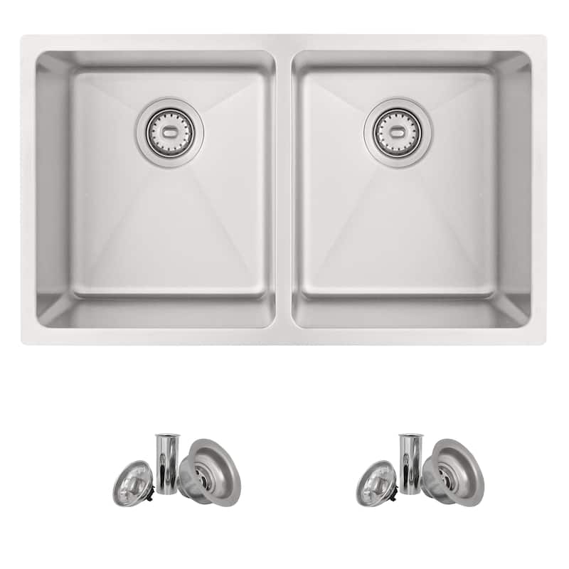 Undermount 31" Stainless Steel Double Bowl Kitchen Sink S-401 - 31" x 18" x 9"