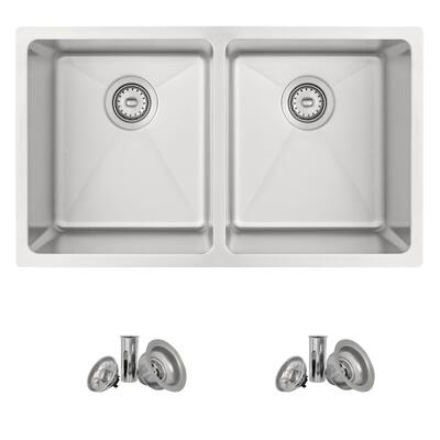 Undermount 31" Stainless Steel Double Bowl Kitchen Sink S-401 - 31" x 18" x 9"