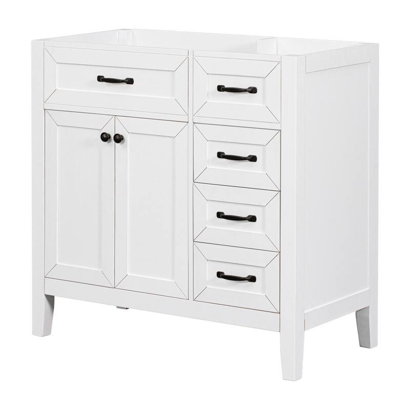 36" Bathroom Vanity without Sink, Cabinet Base Only, Bathroom Cabinet with Drawers, Solid Frame and MDF Board - White