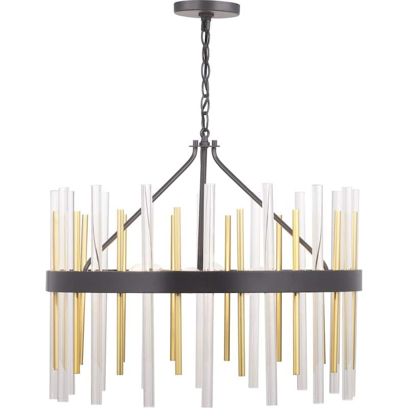 Orrizo Collection 6-Light Matte Black Clear Glass Luxe Chandelier Light - 8.380" x 26.250" x 26.500"