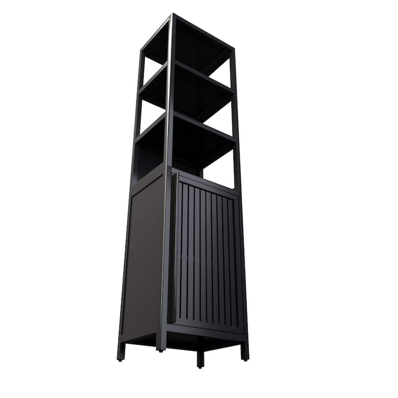 BLACK Storage Tall Slim Cabinet with Shutter Door and 3 Tier Shelves, Freestanding Linen Tower Cabinet for Living Room,