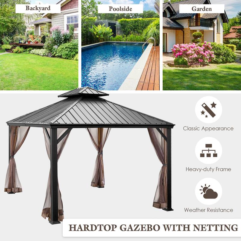 Costway 12ft x 10ft Hardtop Gazebo 2-tier Outdoor Galvanized Steel - See details