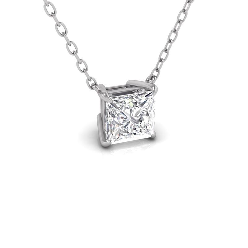 Marquee Lab Grown 1/2 Carat Floating Princess Cut Diamond Solitaire Pendant in 14K White Gold