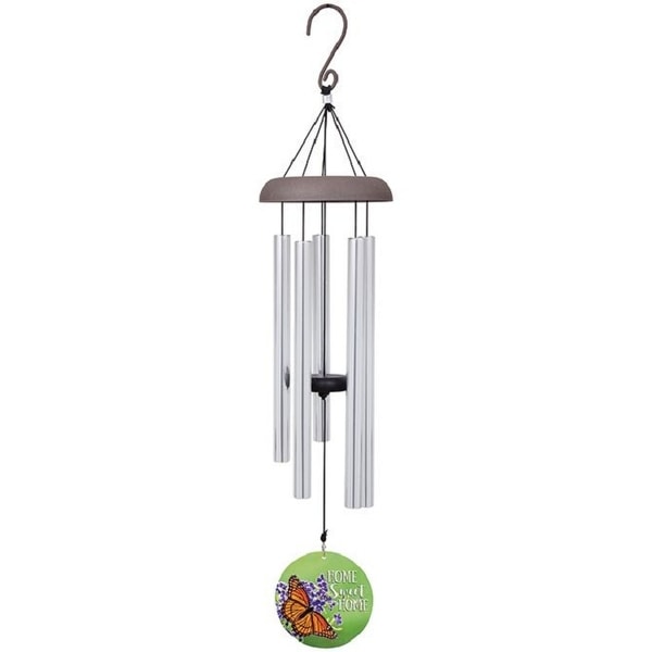 30” Silver and Green Home Wind Chime with Printed Sail - N/A