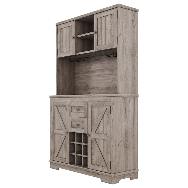 Coffee Bar Cabinet with Drawers and Shelves, Freestanding Kitchen Pantry with Cabinets, Wine Cabinet with Glass Racks