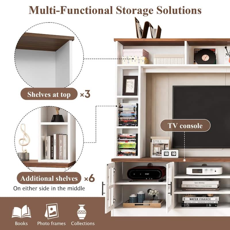 95.5" Modern TV Stand Media Console Entertainment Center with Bookshelves and Cabinets