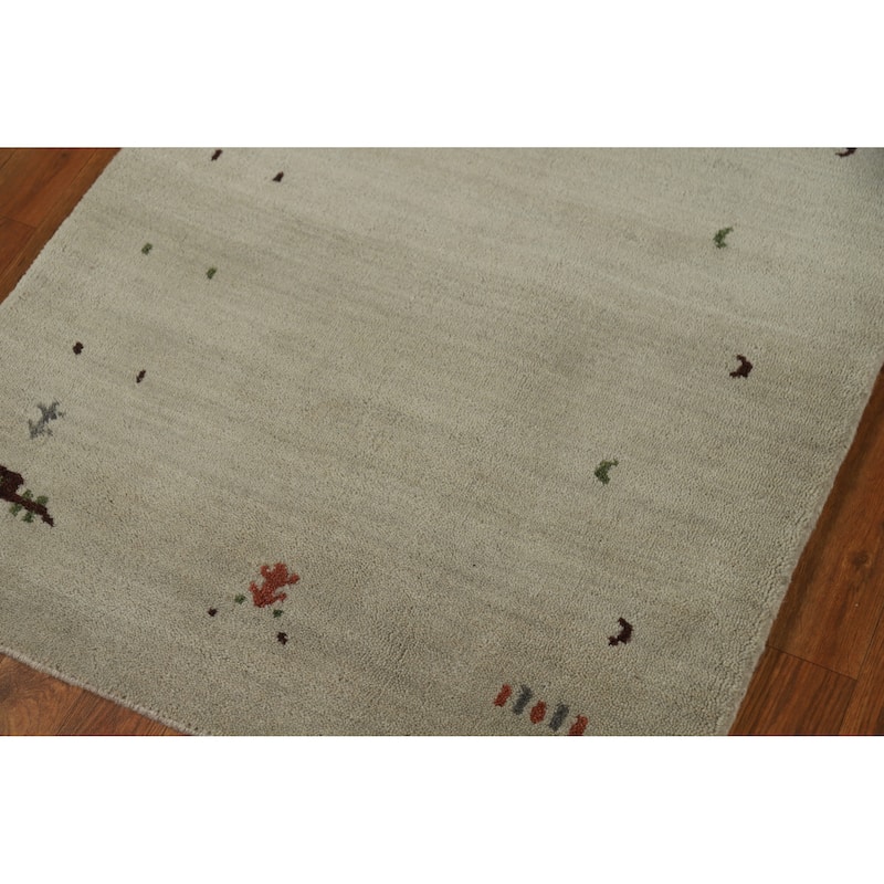 Tribal Gabbeh Indian Runner Rug Hand-Knotted Beige Wool Carpet - 2'8" x 11'5"