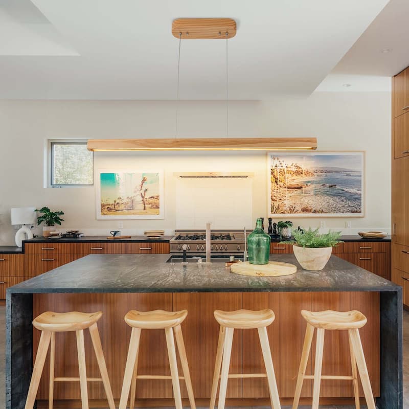 Starsky 1-Light Farmhouse Rustic Wooden Linear Pendant Integrated LED 3000K Kitchen Island Lights