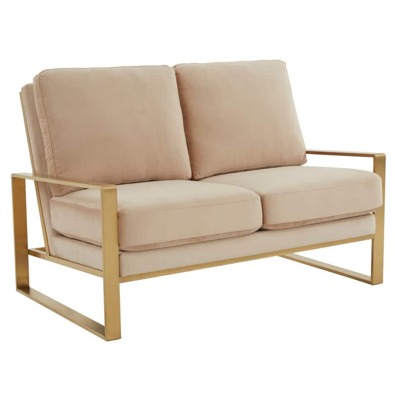 Jefferson Modern Two-Seater Velvet Accent Loveseat Sofa with Gold Stainless Steel Base, Removable Cushions for Home or Office