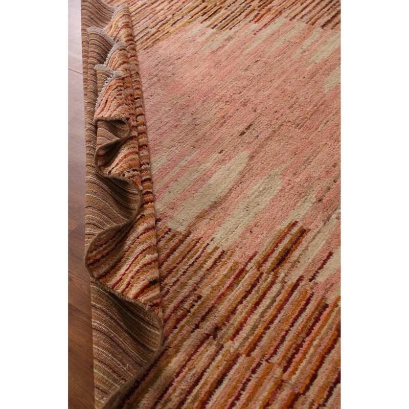 Geometric Orange Moroccan Oriental Rug Handmade Wool Carpet - 8'7" x 9'9"