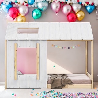Twin Size Modern Style House Platform With Roof And Window