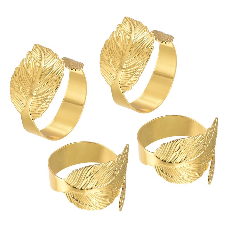 Napkin Rings, 4pcs 44mm Inner Diameter Alloy Leaf Napkin Buckles, Gold Tone