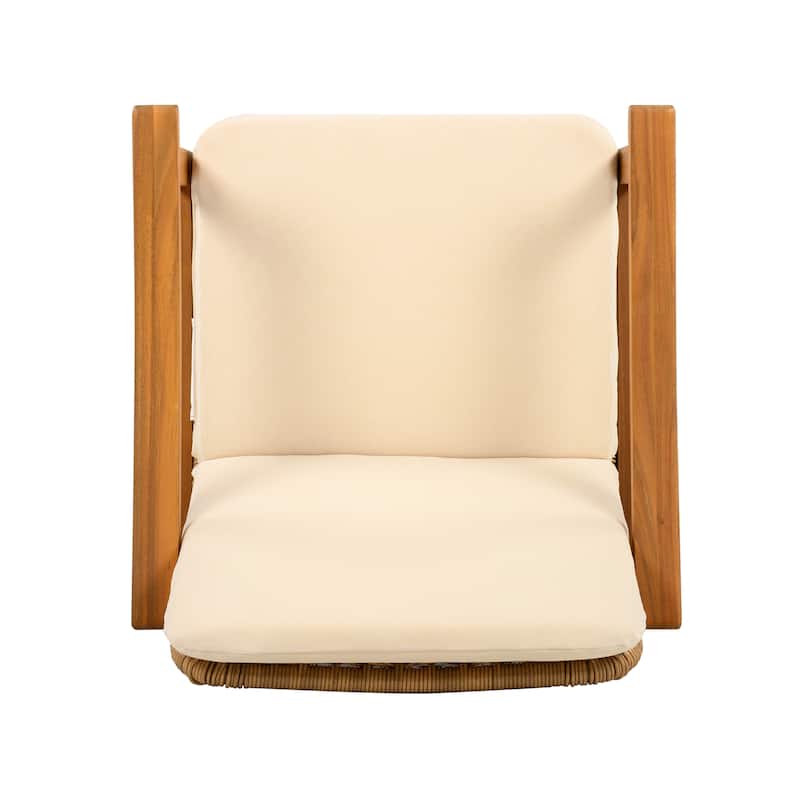 Outdoor Dining Chairs Set Of 2,Teak Color Acacia Wood Frame,Pe Wicker,Waterproof Cushion,Ideal For Patios,Gardens