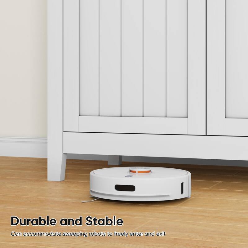 Roomfitters Modern Storage Cabinet with Geometric Doors, Multi-Purpose Sideboard Organizer with Wooden Legs, White