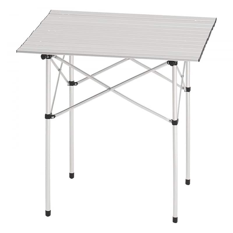 Silver Aluminum Alloy Adjustable Height Foldable Portable Camping Table for Outdoor Use