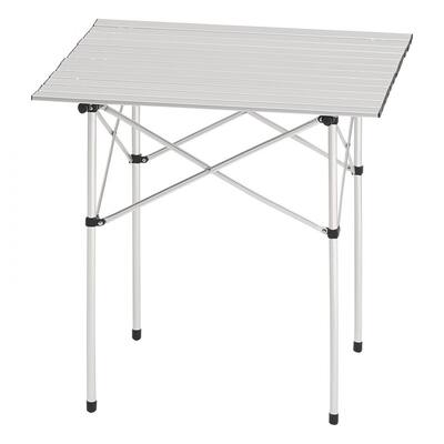 Silver Aluminum Alloy Adjustable Height Foldable Portable Camping Table for Outdoor Use