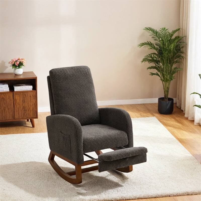 25.4"W Rocking Chair,High Back Glider Chair with Retractable Footrest