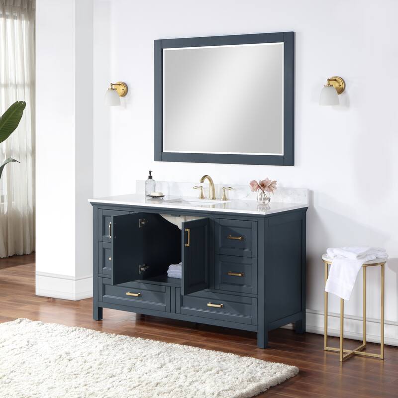 Altair Isla 60" Bathroom Vanity in Classic Blue with Countertop,with Mirror - 60 in.
