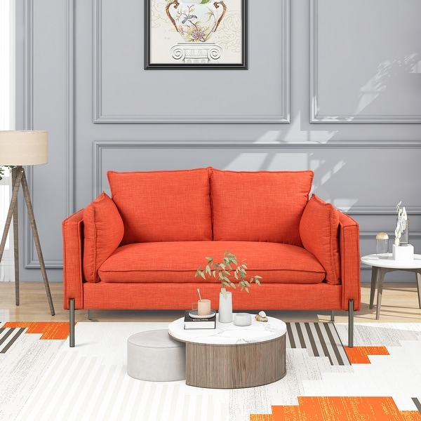 Linen Fabric Loveseat High Resilience Sofa Couch with 2 Bolster