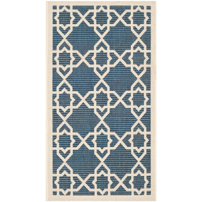 SAFAVIEH Courtyard Lawanda Trellis Indoor/ Outdoor Waterproof Patio Backyard Rug - 2' x 3'7" - Navy/Beige