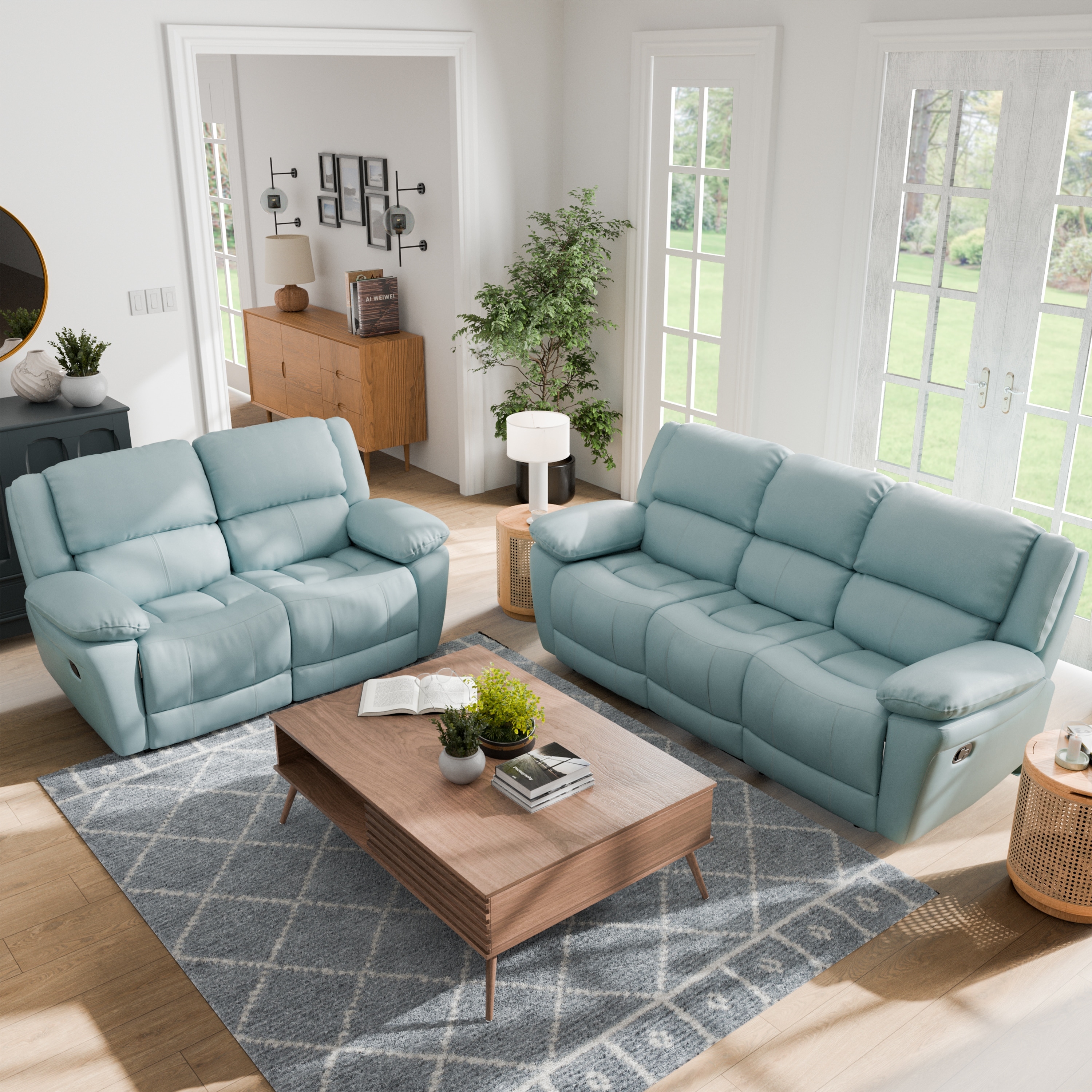 2 piece leather recliner set best sale