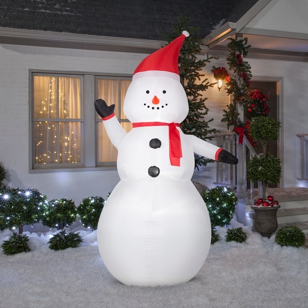 Gemmy Christmas Inflatable Snowman with Santa Hat, 8 ft Tall - On