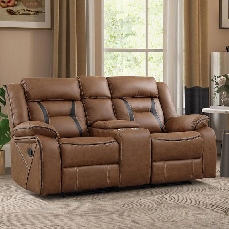 Manual Recliner Sofa Set, Faux Leather Reclining Living Room Furniture Set
