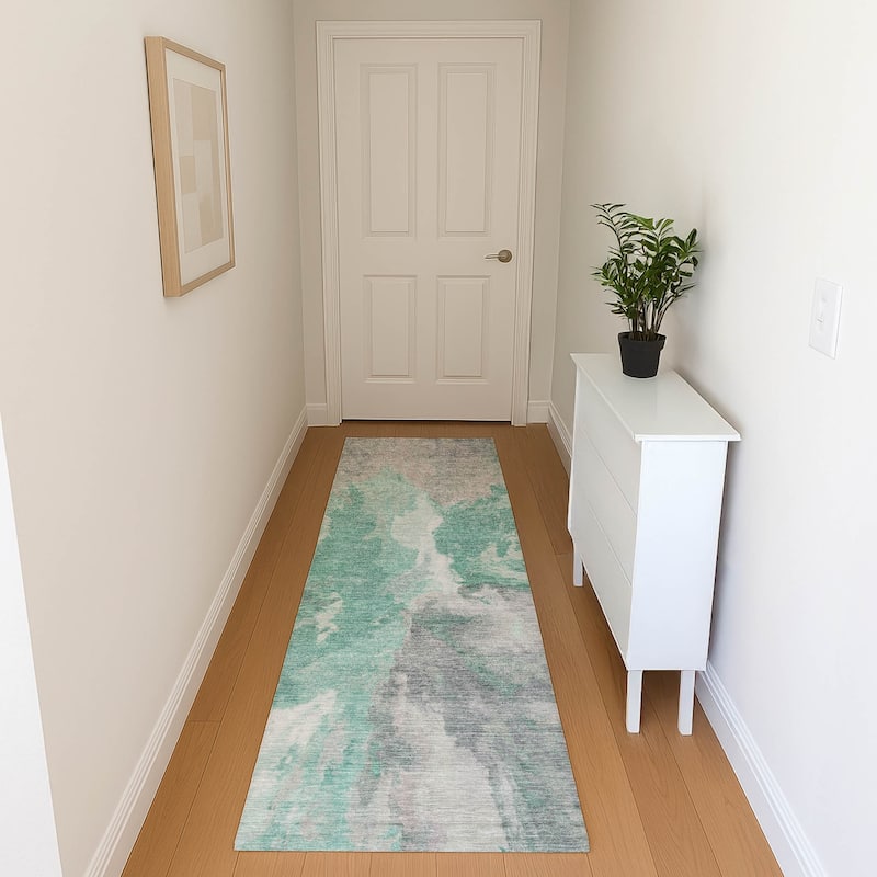 Premium Washable Super Soft Abstract Burst Mayfield Rug - Teal - 2'3" x 7'6"
