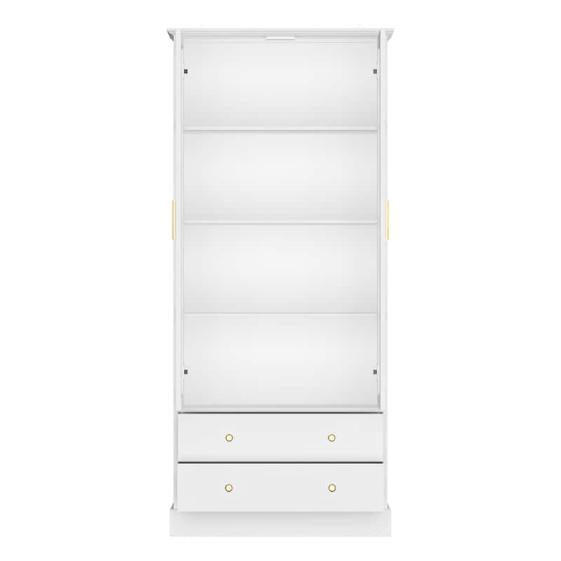 Glass Cabinet 70.1"White Display Curio Storage Cabinet with Glass Door